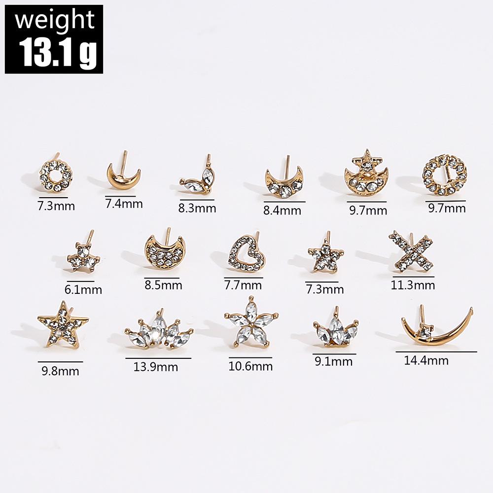 Personality Temperament Asymmetrical Stud Earrings, Fashionable Diamond-Set Stars Moon Geometric Earrings Women
