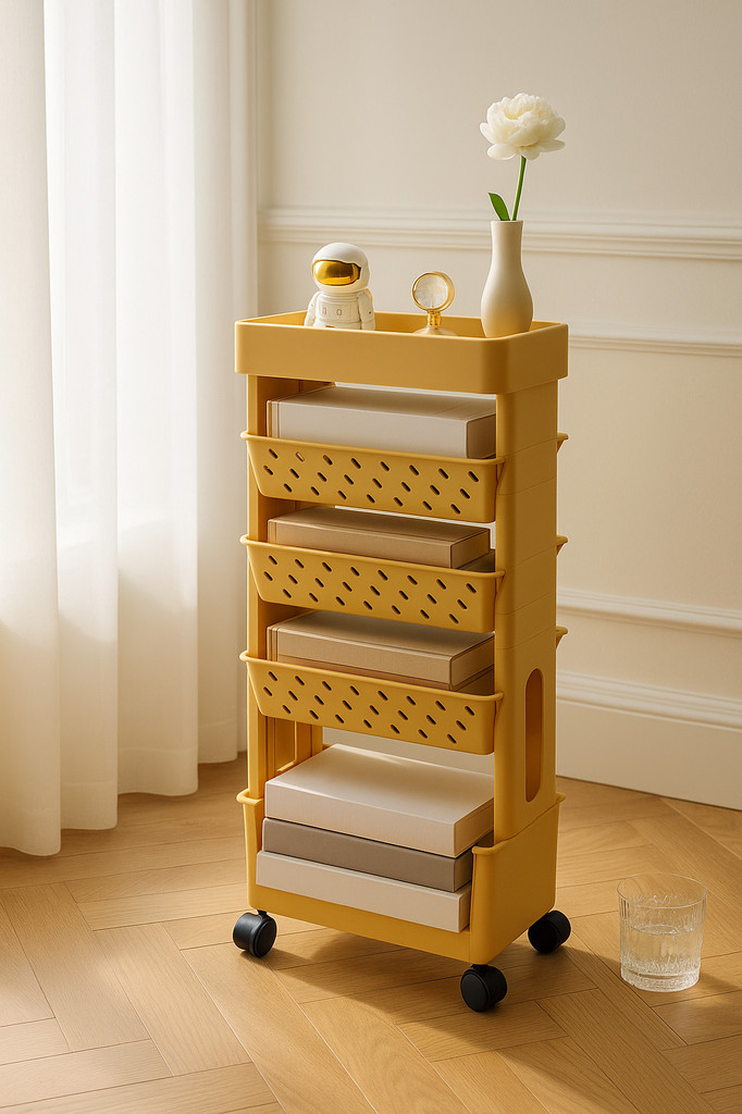 Movable Bookshelf Multipurpose Large Capacity Multilayer 4  Wheels Deskside Bookshelf for O