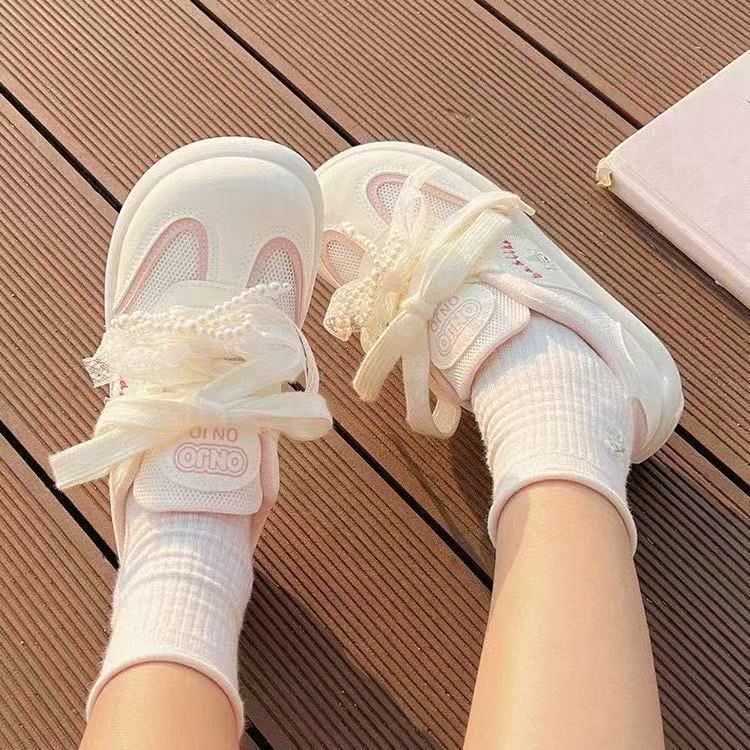 Shoes summer new mesh ballet style moral training shoes flat bottom with skirt cute sense casual