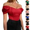 Modă Feminină Nouă Culoare de Vară Top Bustier Vestă cu Corset Talie Os de Pește Decolteu Bardot