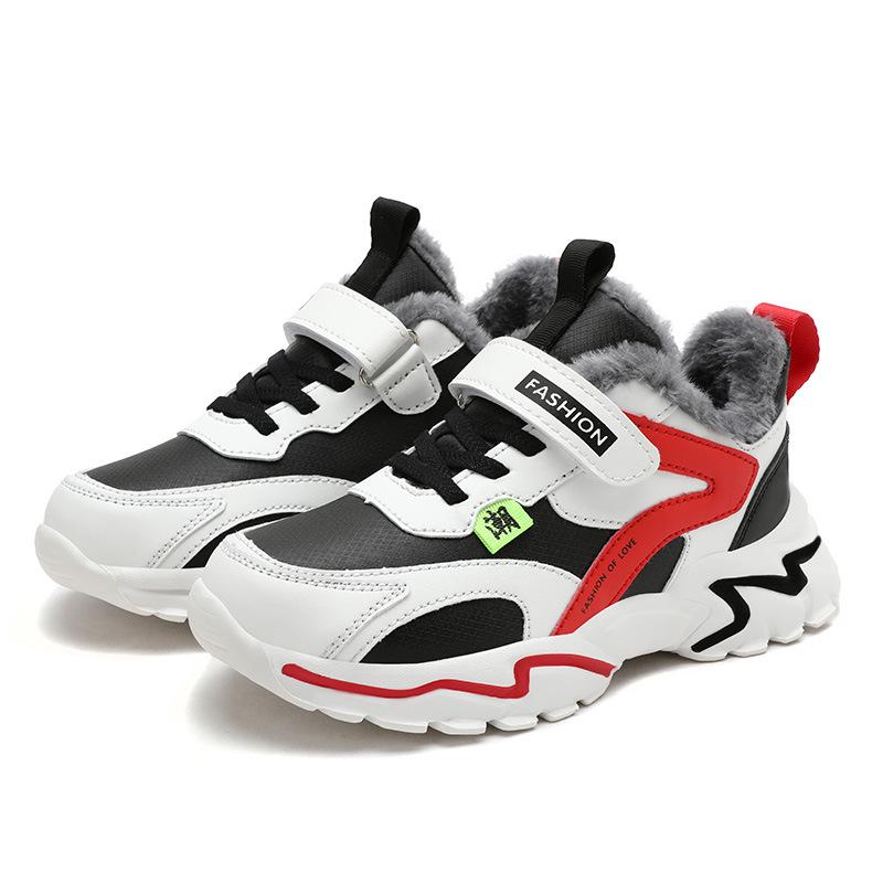 Kids' Fleece-Lined Leather Low-Top Basketball Shoes - Autumn/Winter, Lightweight for Boys & Girls Running Sports, Medium & Large Sizes