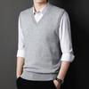 Men's Wool Blend V-Neck Sleeveless Sweater Vest for Middle-Aged and Older Dads