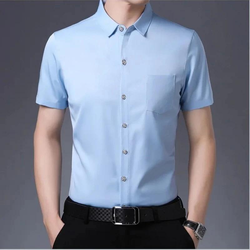 New Men's Business Casual Short Sleeved Solid Color Shirt Wrinkle Resistant Wrinkle Free Comfortable All Season Versatile Top