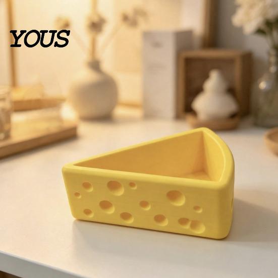 Key Holder Cheese Shape Ornament, 3D Printing Smooth Surface Storage Box, Hole Desk Organizer Design Bright Yellow Cosmetic for Keys
