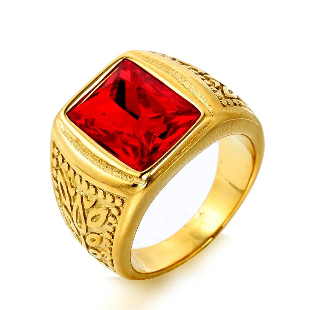 Punk Hochwertiger Mehrfarbiger Steinring für Männer Frauen Hip Hop Ahornblattmuster Edelstahlring Schmuck Geschenk Dropshipping