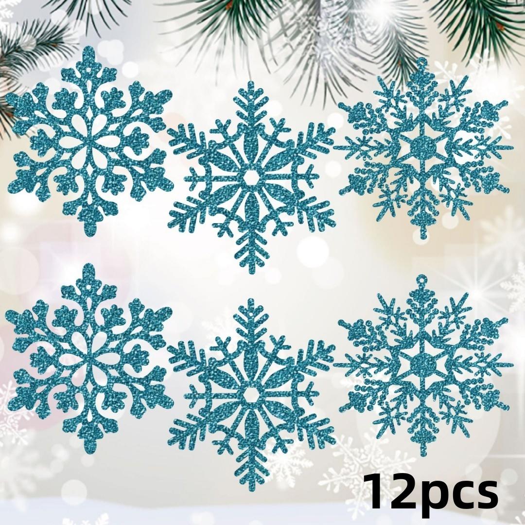 

12pcs Snowflakes for Christmas Tree Decoration Pink Snowflakes With Bright Powder Winter Home New Year Hanging Decoration синій