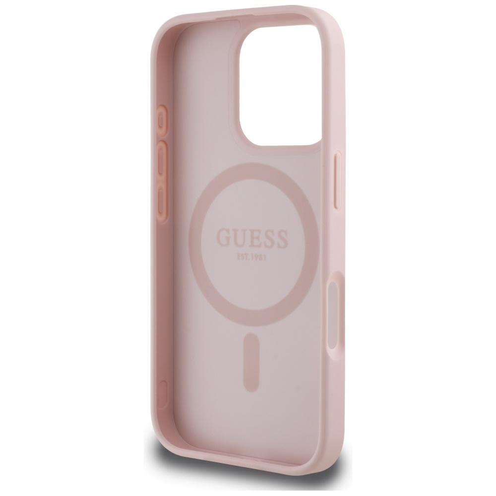 Etui Guess Grained Hot Stamp Peony       Triangle Logo Magsafe Do Iphone 16 Pro Różowy