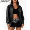 BITCED Fashionable Oversized Leather Jacket for Women Long-Sleeve Collared Spring/Fall Coat