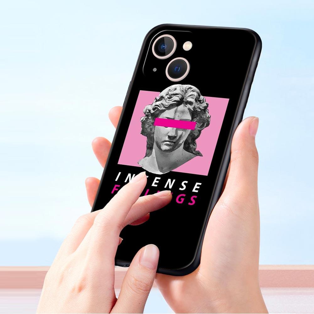 Cartoon Statue Abstract Art Phone Case Cover for iPhone 17 16 15 14 13 12 Pro Max 11 Pro Max 17 AIR Plus Shockproof Soft TPU Bag