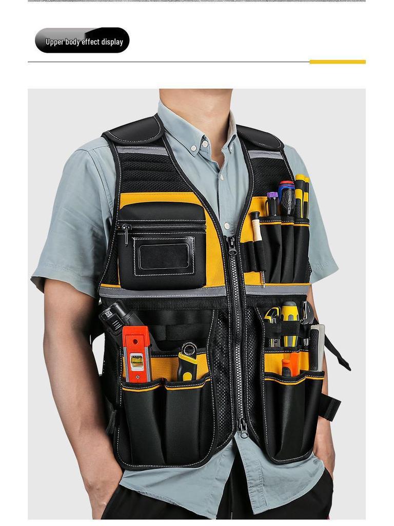 Electrician Multi-Pocket Reflective Tool Vest for Installation and Construction