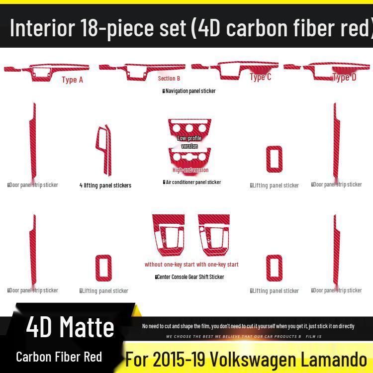 Volkswagen Lamando 15-19 Carbon Fiber Interior Gear Console Anti-Kick Pad Sticker