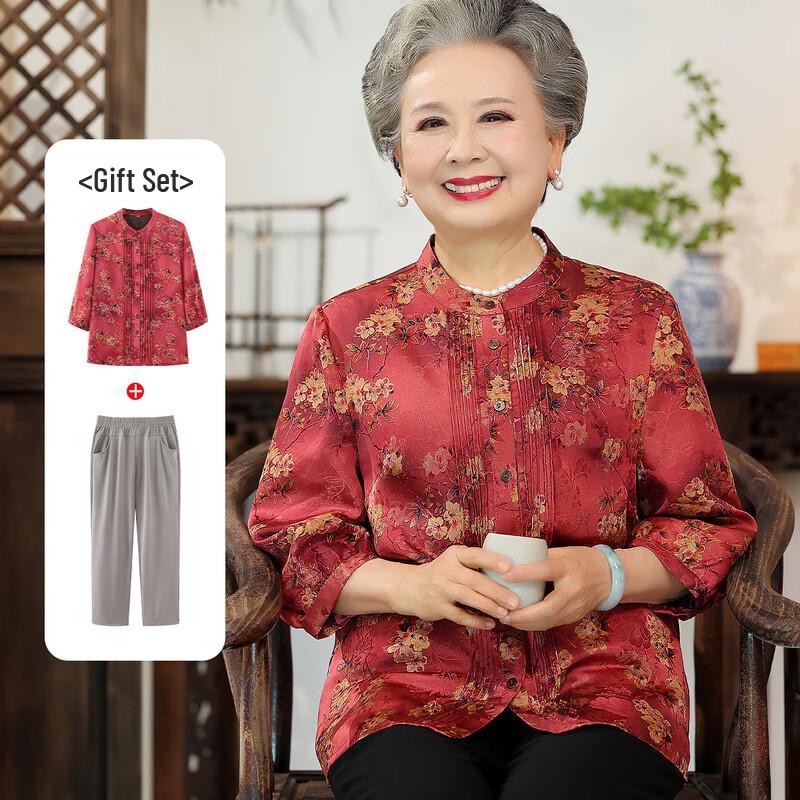 Women s Elegant Thin Shirt Set for Elderly 4XL
