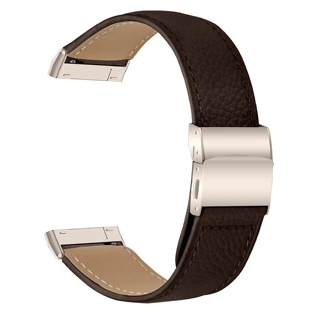 For Fitbit Versa 4/Sense 2 Genuine Leather Watch Band with Starlight Connector Turtle Back Buckle