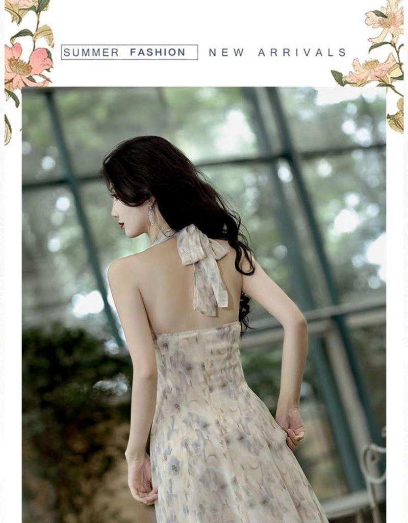 Spring/Summer 2026 Women's Floral Tie-Up Dress: Elegant, Sweet Niche Style, Two-Piece Skirt