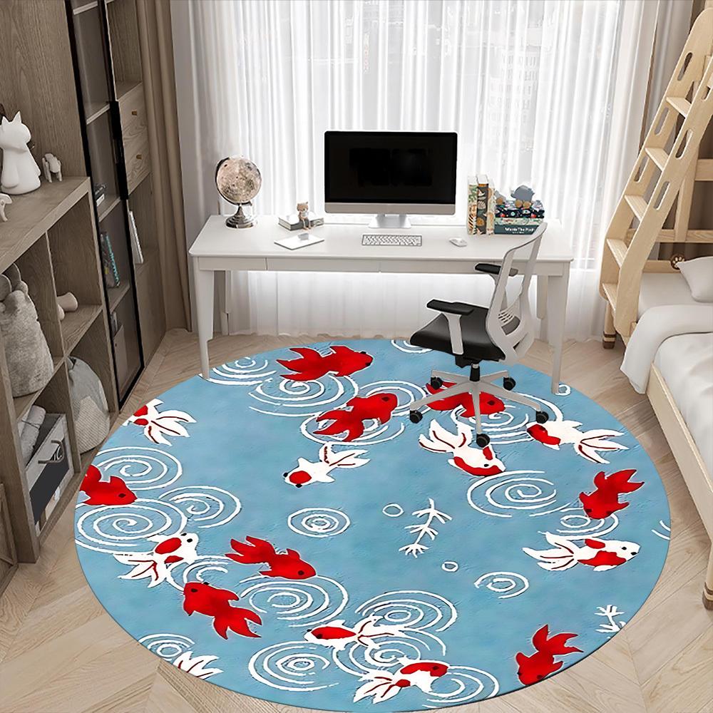 1pc Goldfish Pond Office Round Rug, Non-slip, Soft and Durable Office Rug for Interior Decoration, Perfect for Office, Beautiful Decoration yy26032404