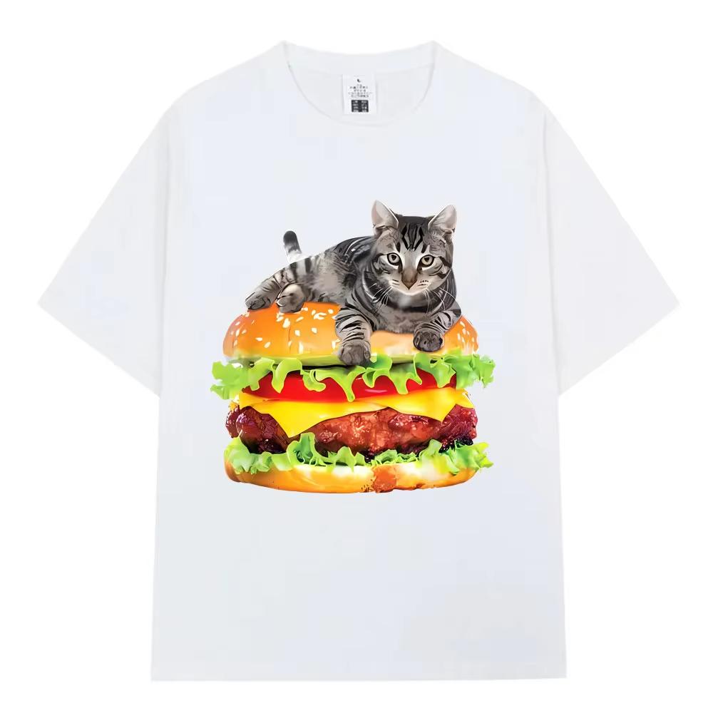 Hamburger Funny Cat Funny Meme TShirt Mens Women Casual Fashion Vintage T Shirts Summer Cotton Oversized Short Sleeve Tshirts