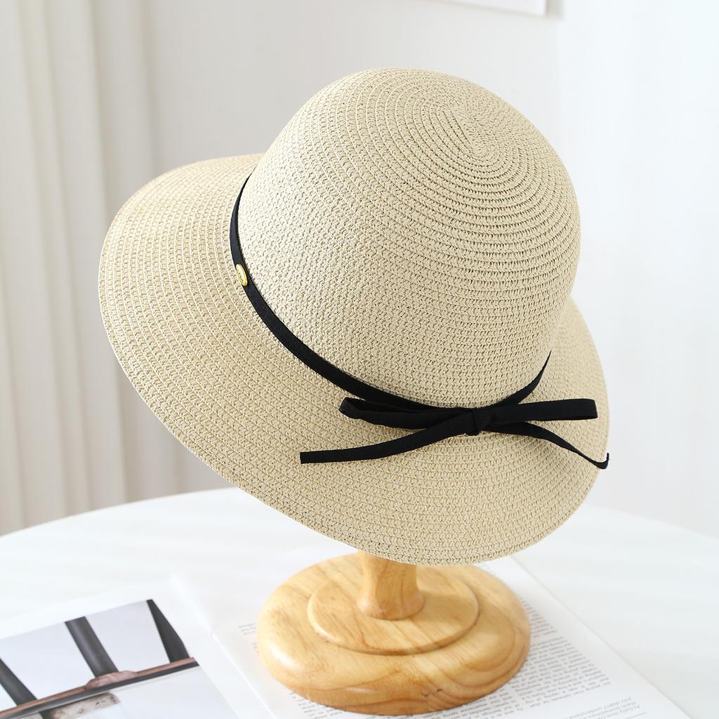 Sun hat large brim bucket hat women's basin hat straw hat webbing bow holiday straw hat seaside beach hat women