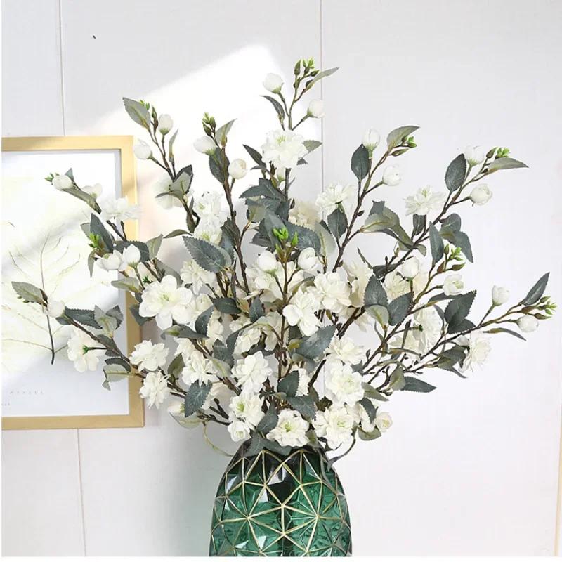 2-Pronged Artificial Camellia Flower Wedding Floor Arrangement Living Room Decor Ornament Furniture Decor