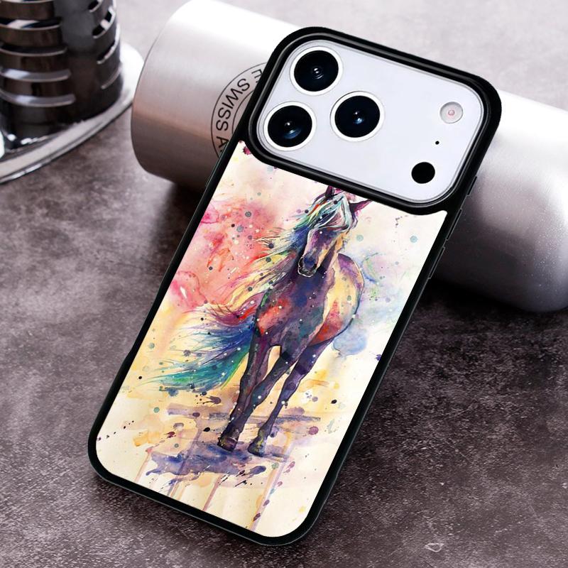 Horse Watercolor Flowers Phone Case for iPhone 17 16 15 Pro Max Air 14 13 12 11 Plus Shockproof Cover