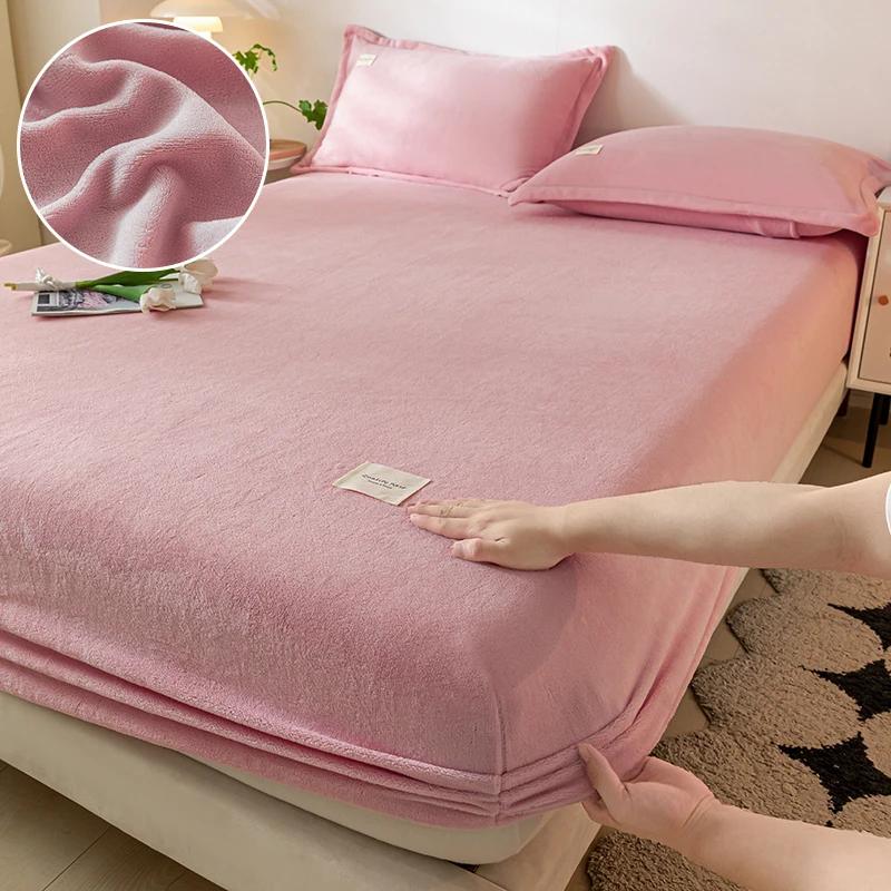 Thickened Velvet Mattress Cover High-quality Solid Color Bedspread Latex Mattress Elastic Soft Mattress Covers 160/180/200x200cm