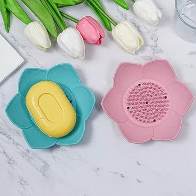 Silicone Soap Dish Lotus Shape Soap Holder with Drainage Holes Non-Slip Soap Holder for Bathroom Kitchen Countertop Shower Caddy Decoration