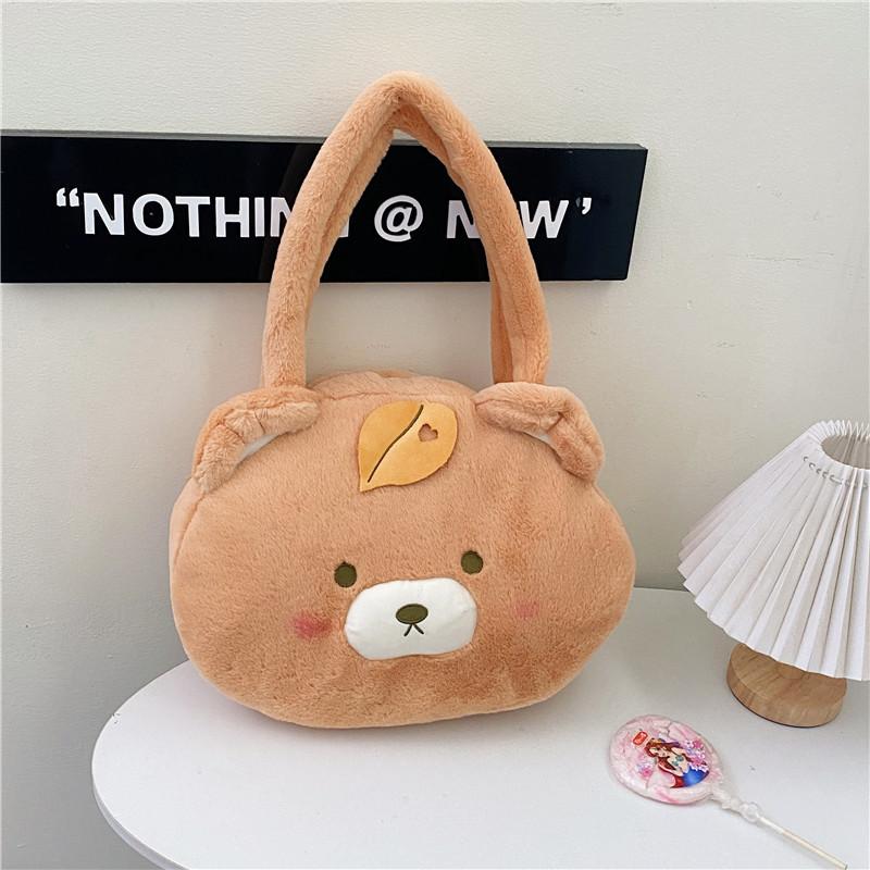 

Новая текстурированная плюшевая сумка-тоут большого размера с мультяшным медведем, женская универсальная ленивая милая сумка подмышку one size fits all коричневый