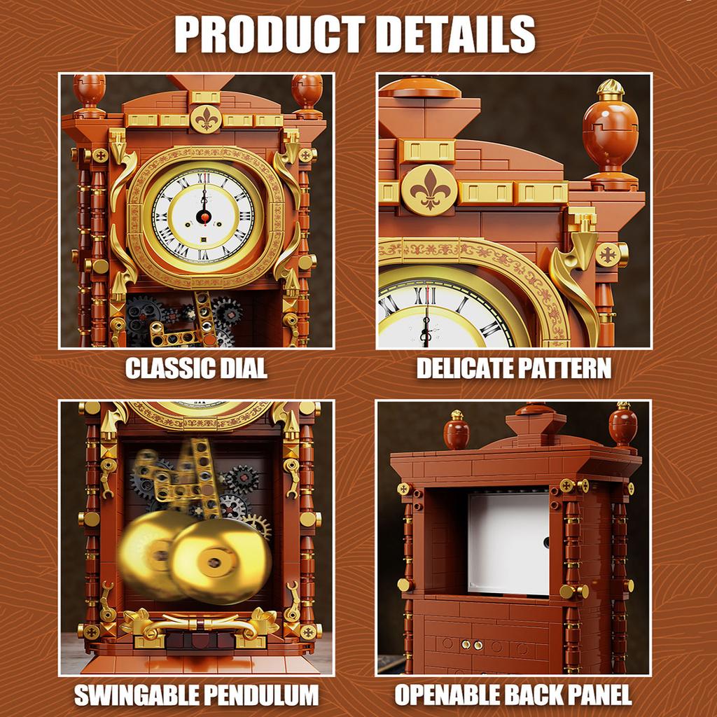 751PCS Traditional Retro Series Swing Clock Construction Bricks Featuring Pendulum Construction Brick Kit Gift Idea ideal for Children Adult