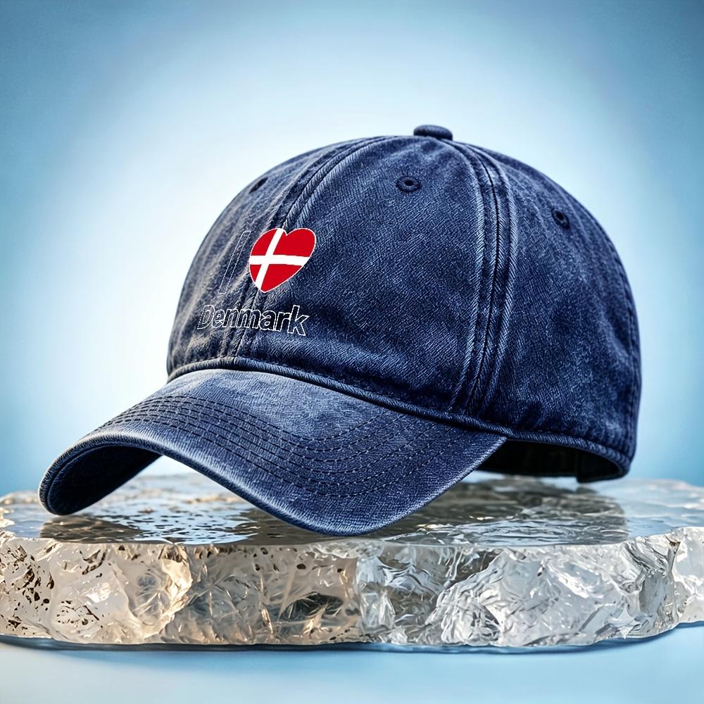 Unisexs Denmark Baseball Cap with I Love Denmark Print  PVC Coated Unisex Dad Hat for Golf Casual  Outdoor Use