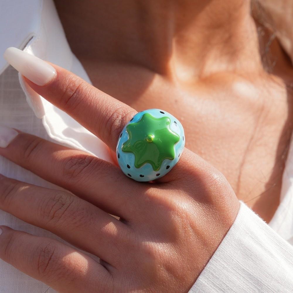 Korean Style Vintage Ring Flower Big Floral Ring Colorful Enamel Fruit Ring  Gifts for Women Girl