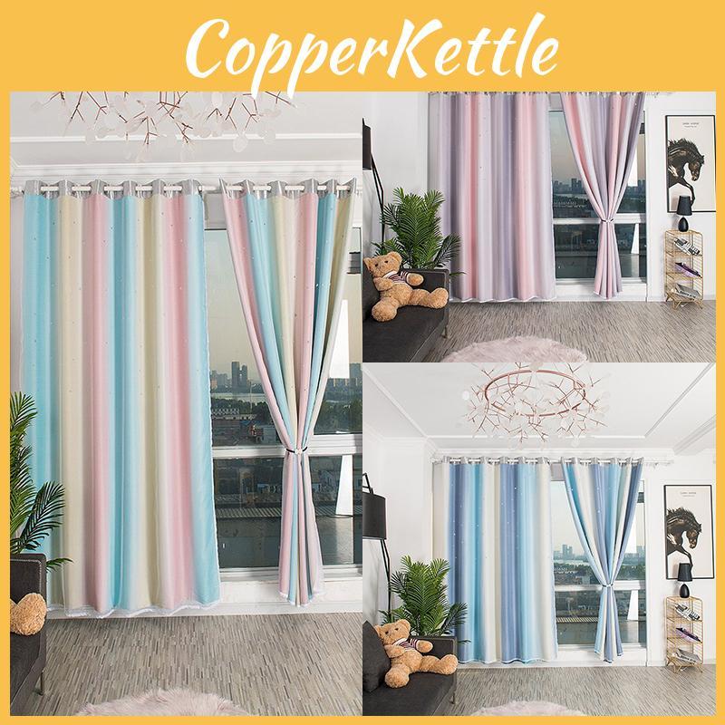 Stylish Blackout And Tulle Drapes With Hollowed Out Star Design For Living Room Decor