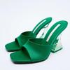 Latest Summer Autumn Women 'S Green Shoes Silky Wide Band Transparent High Heel Comfortable Green Sandals Heels Large Size