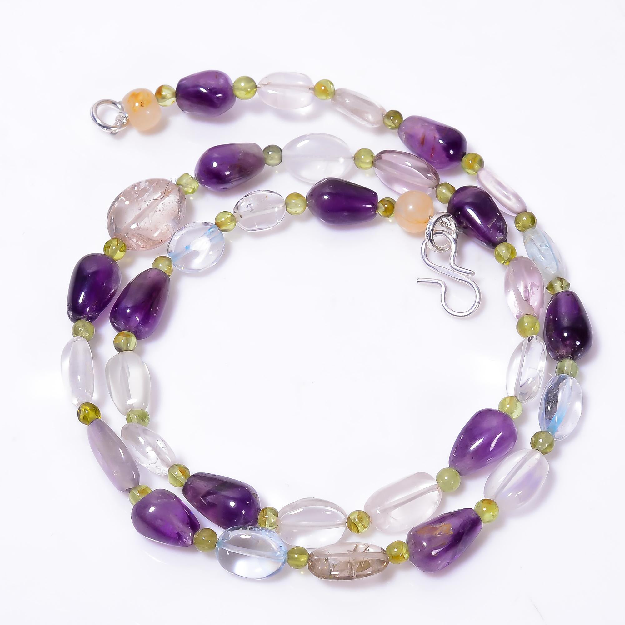 

Natural Crystal Amethyst Peridot Gemstone Smooth Beads Necklace 3-12 mm 18 UB-8572