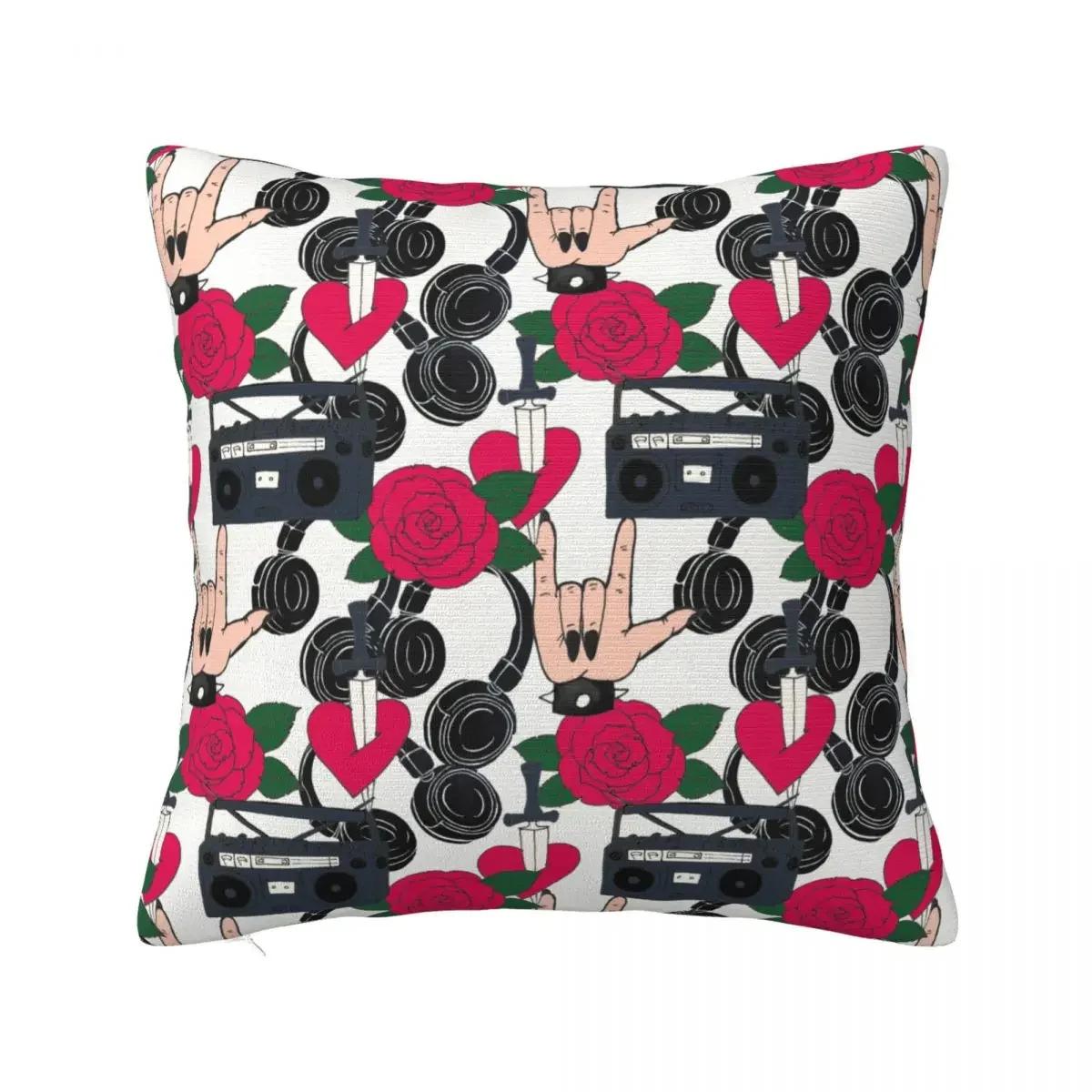

Рок Рука Розы Сердце Татуировка Квадратная Наволочка Чехол для Подушки Декор на Молнии Наволочка для Гостиной 66x66cm