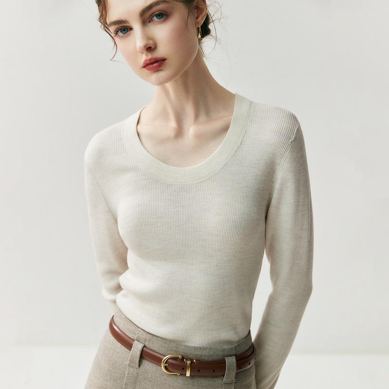 Women's Slim-Fit U-Neck Sweater — Fine Merino Wool, Autumn/Winter Collection