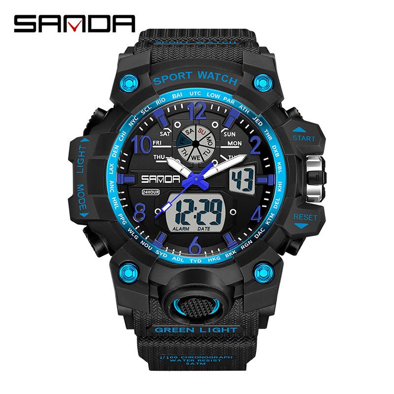 SANDA Women's Trendy LED Dual Display Waterproof Watch with Hourly Chime