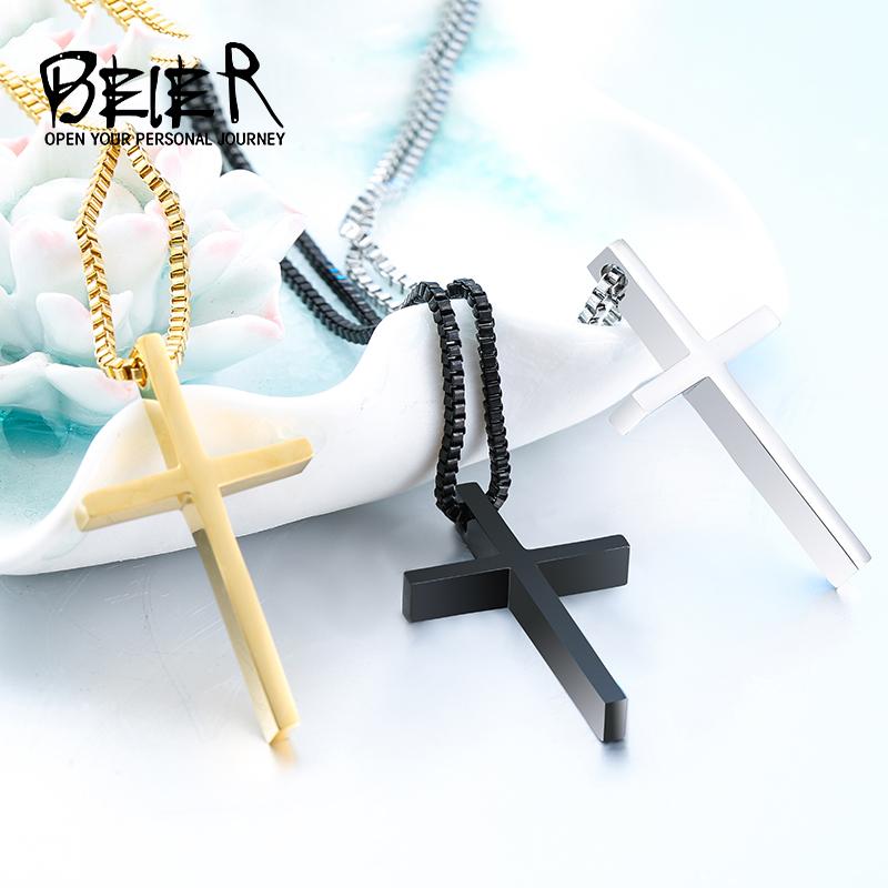Beier 316L Stainless Steel Men's Cross Pendant Necklace High Quality Chain Fashion Jewelry Gift