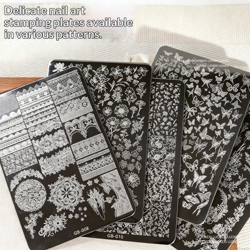 French Lace Flower Butterfly Nail Art Stamping Plate High Definition Pattern DIY Manicure Print Tool for Professional Salon Home Use