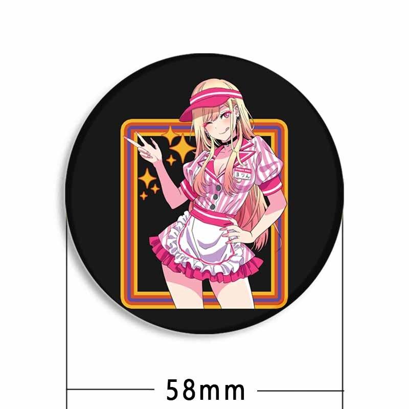 58MM My Dress-Up Darling Anime Brooches Kitagawa Marin Kuroe Shizuku Cosplay Badge Accessories Backpack Clothes Decoration XMAS Gift