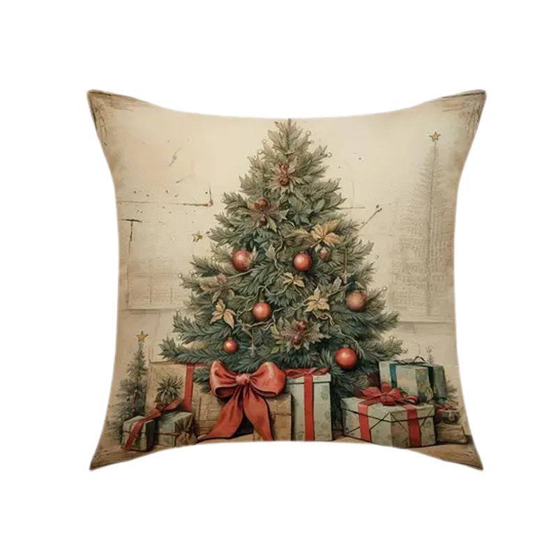 Snowman Elk Car Office Pillowcase Ins Christmas Decoration Retro Style Christmas Tree Pillowcase Sofa