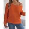 Damesweatshirt Høst/Vinter Casual Metallspenne Lappverk Off-Shoulder Klokkeermer Pullover Strikk Damer Strikket Topp