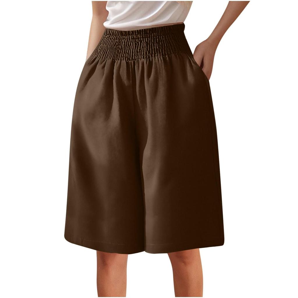 Shorts For Women Knee Length High Waisted Wide Leg Linen Pants Summer Dressy Casual