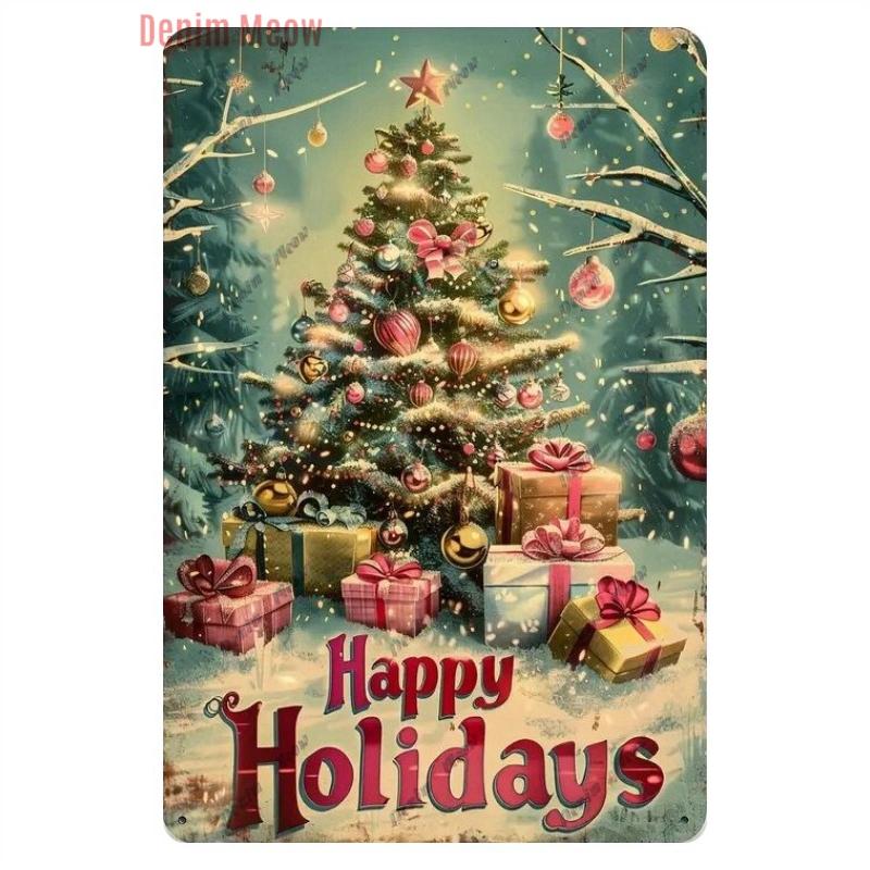 Vintage Merry Christmas Metal Tin Sign, Retro What A Wonderful World Girl, Wall Poster Jingling Bell, Home Decoration, WY297