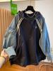 Oversized Sweatshirts for Women Patchwork Denim Streetwear Y2k Tops Hooded Contrast Color Vintage Hoodies