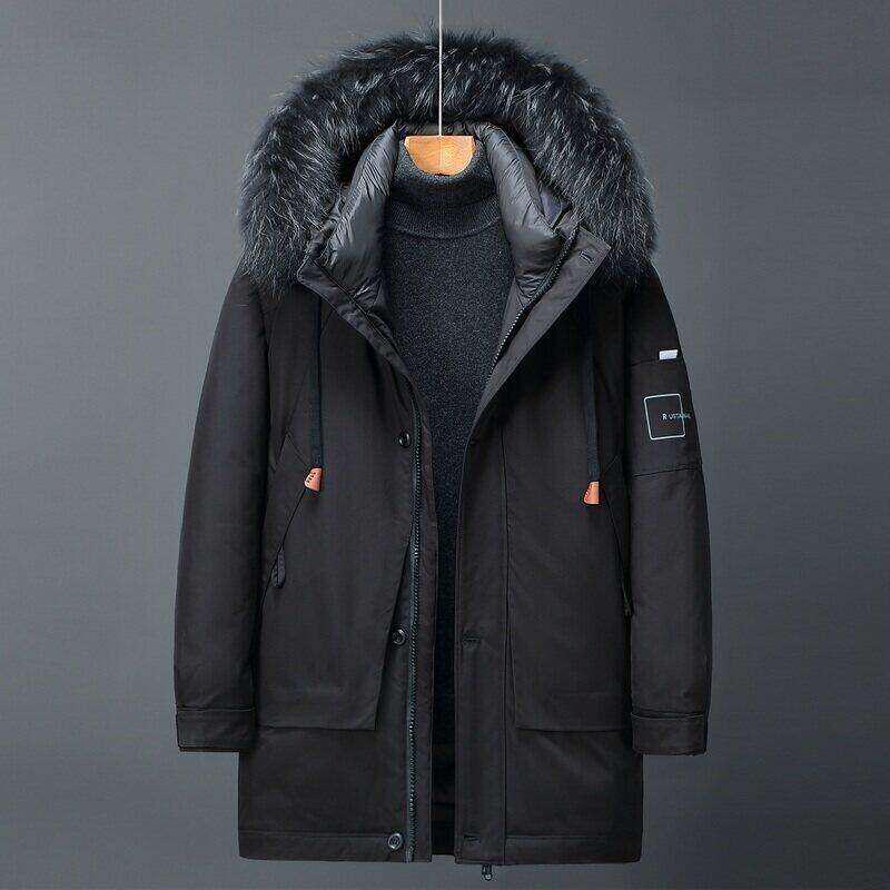 Men's Thick Hooded Down Jacket with Large Fur Collar - Extreme Cold Warmth