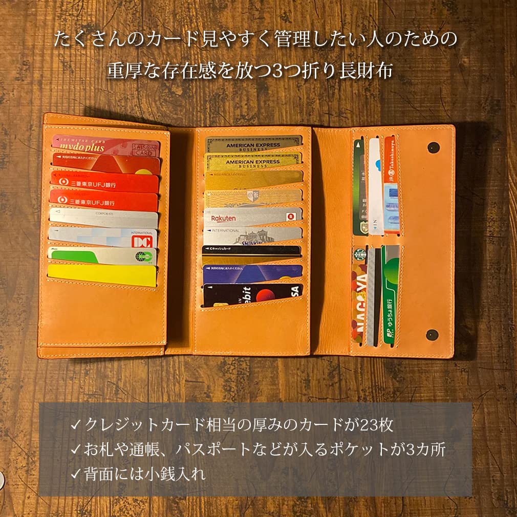 DARGREE Echtleder Langbörse, Dreifach gefaltet, Herren, Große Kapazität, mit Münzfach, Aus Himeji-Leder, Jet Black