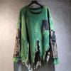 Pull Unique Patchwork Asymétrique Automne/Hiver pour Femme Pull Tricot Manches Longues Tie-Dye Rétro Vieilli