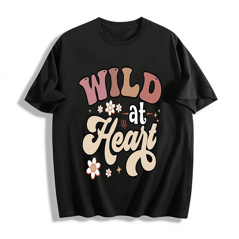 

Wild at Heart Retro Floral Print Casual Tee Vintage Style Graphic Top Pure cotton T-shirt XXS