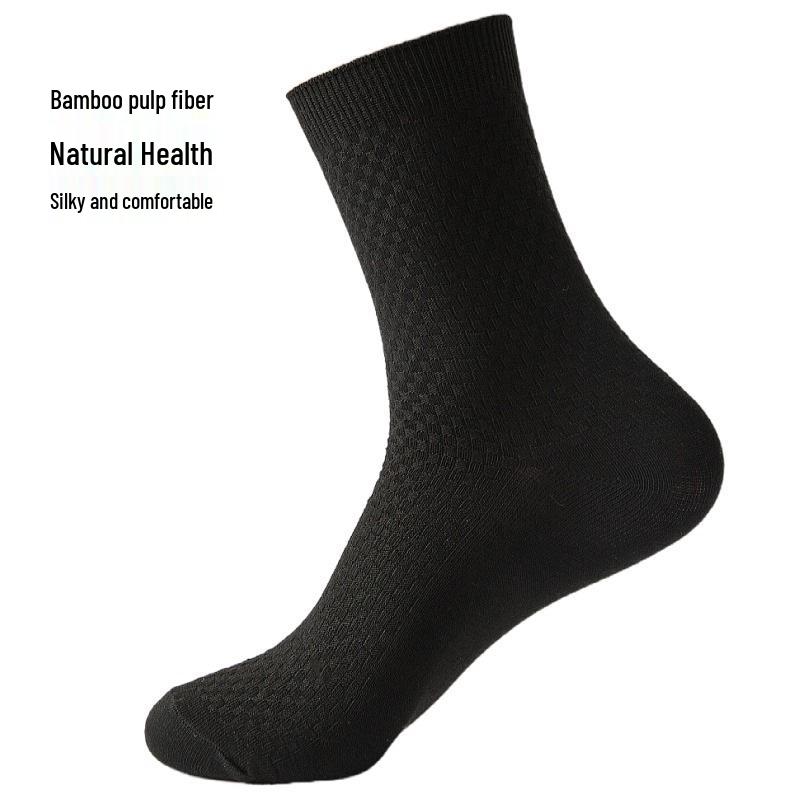 Men's Black Bamboo Fiber Summer Socks - Breathable, Sweat-Absorbent Mid-Calf Business Casual.