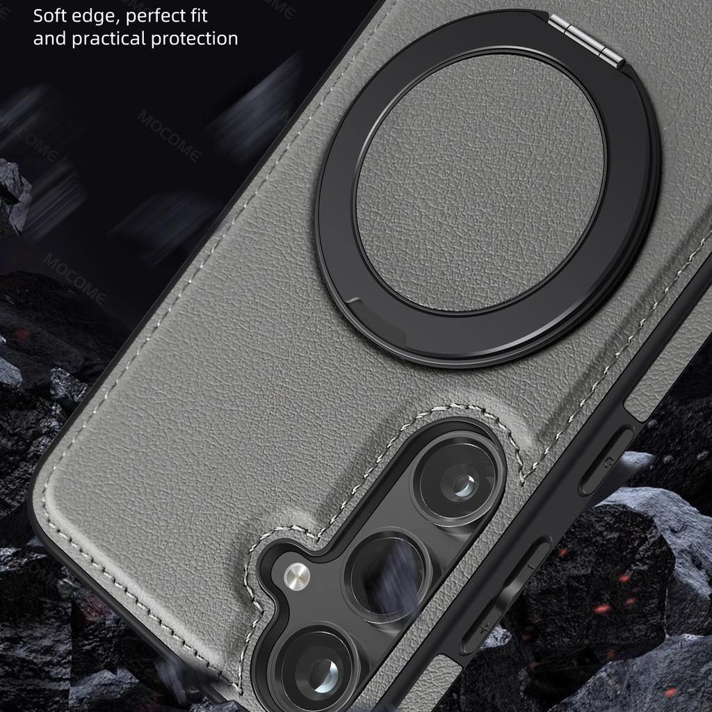 For Samsung Galaxy S24 Case with Ring Kickstand Compatible with MagSafe PU Leather Back Cover