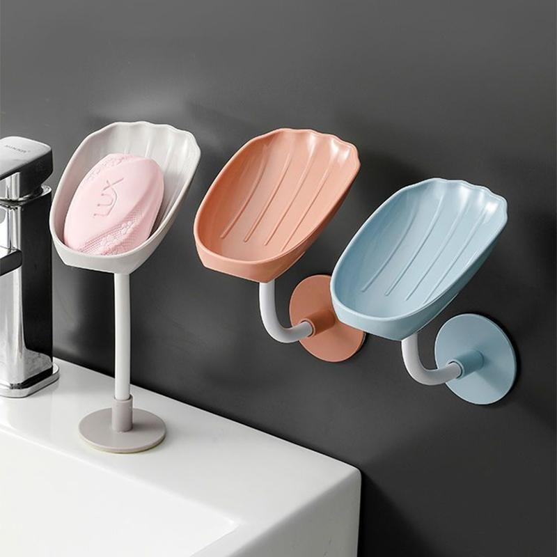 

1pc Upgraded Soap Box With Drainage Double Grid Soap Rack, Wall Mounted Toilet With Cover Soap Rack, Non Perforated Soap Box синий